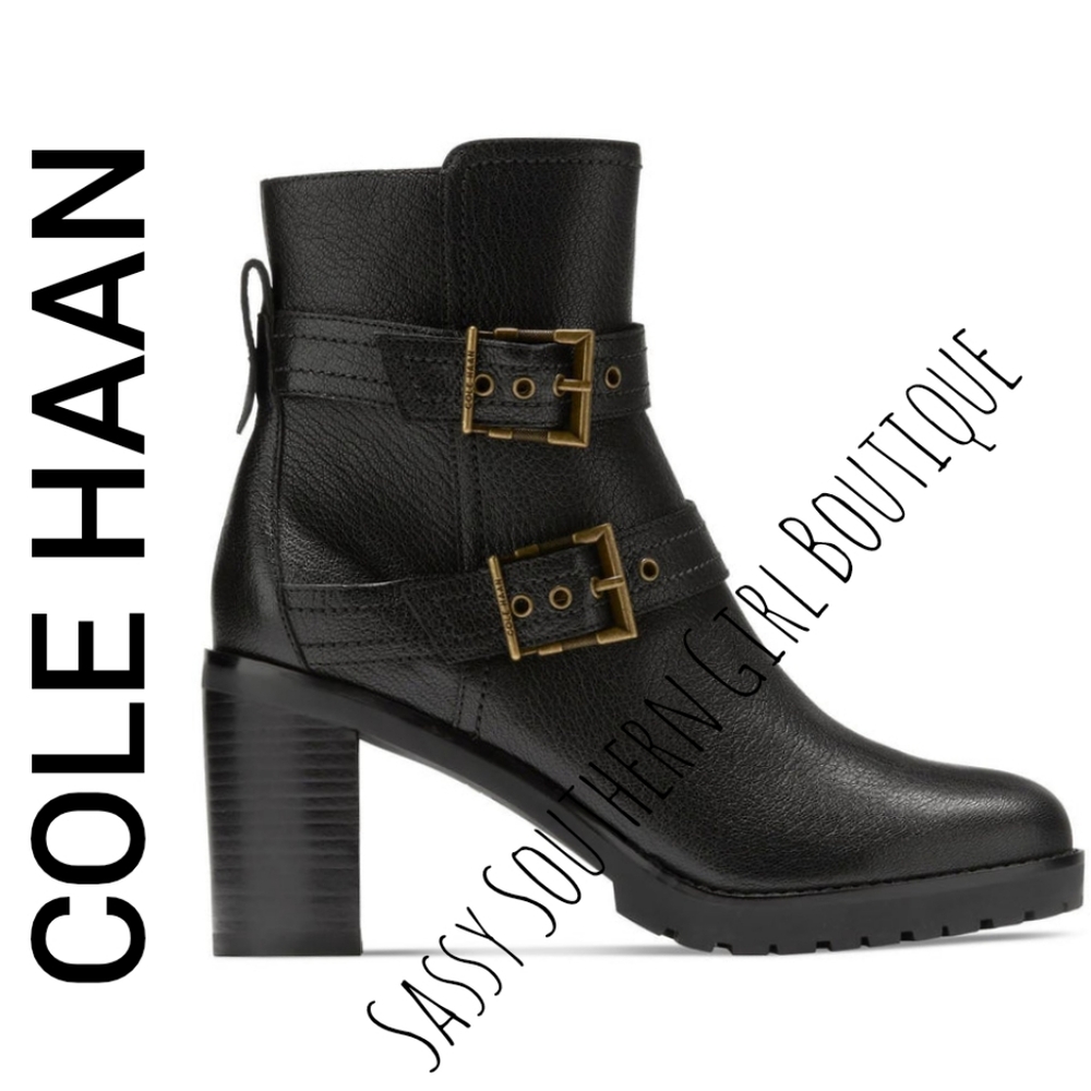 🆕⭐ COLE HAAN black leather buckle ankle boots